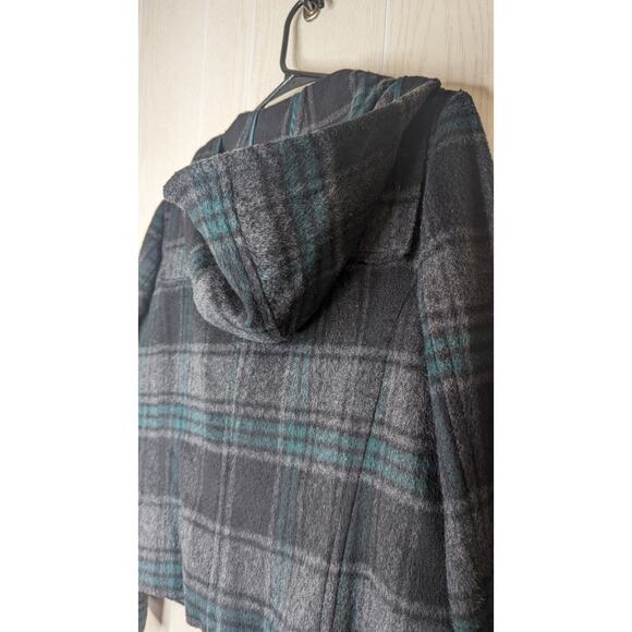 Hinge Wool Blend hooded jacket black green Tartan Plaid xsmall - Picture 3 of 13